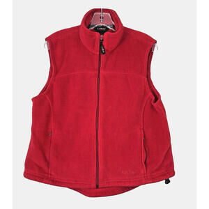 LL Bean Outdoors Women's Red Fleece Vest Full Zip Adj Toggle Waist Sz M